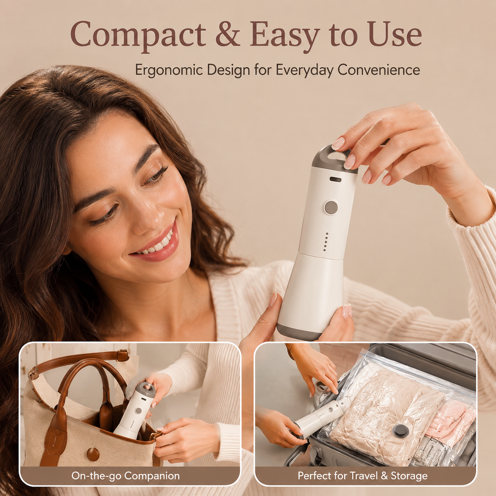 Pack & Press™ compression bag set showing space-saving results for luggage packing
